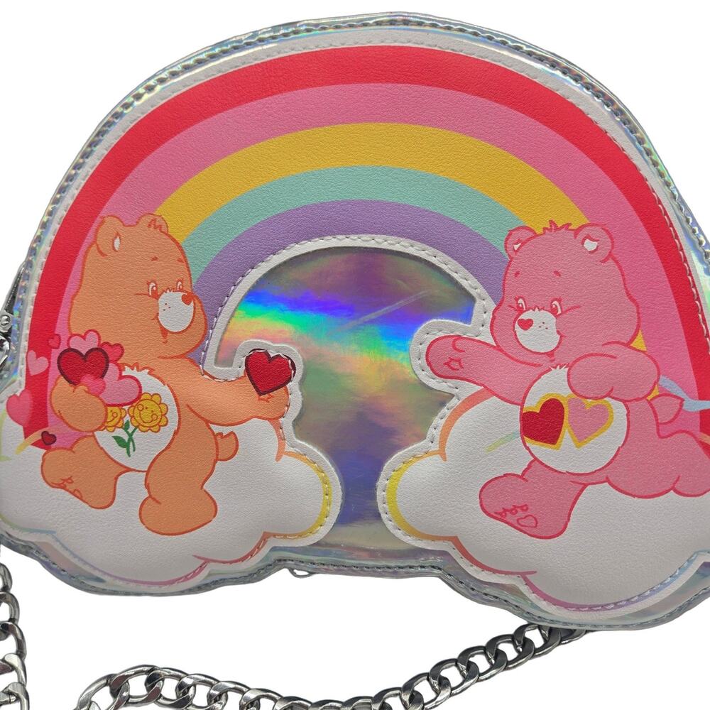 Care Bears Iridescent Rainbow Crossbody Bag Love-a-Lot Cheer Bear Zip Charm NEW